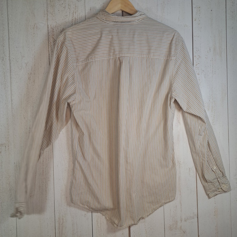 Vintage Timberland Y2K Prep Retro Men's M Beige/White Pinstriped Button-Down - Picture 3 of 10